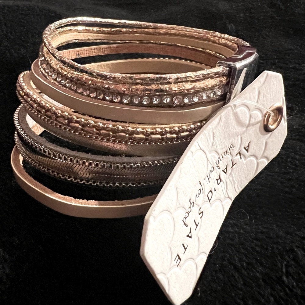 NWT altar’d state Leather Layer Cuff Bracelet Mixed Media Magnetic Close Bangle - Picture 1 of 5